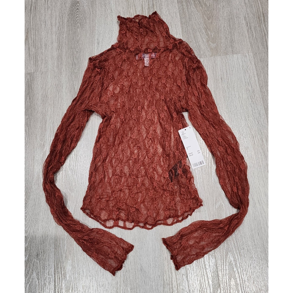 Urban Outfitters Sheer Lace Mock Neck Long Sleeve Top Medium NWT